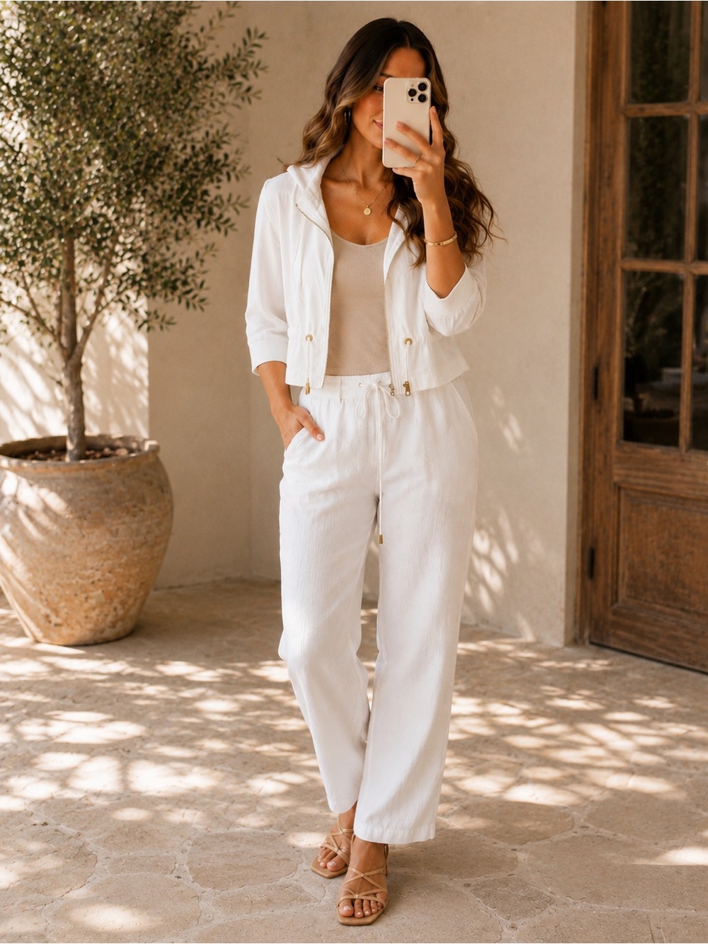 G by Guess White linen hoodie jacket size small